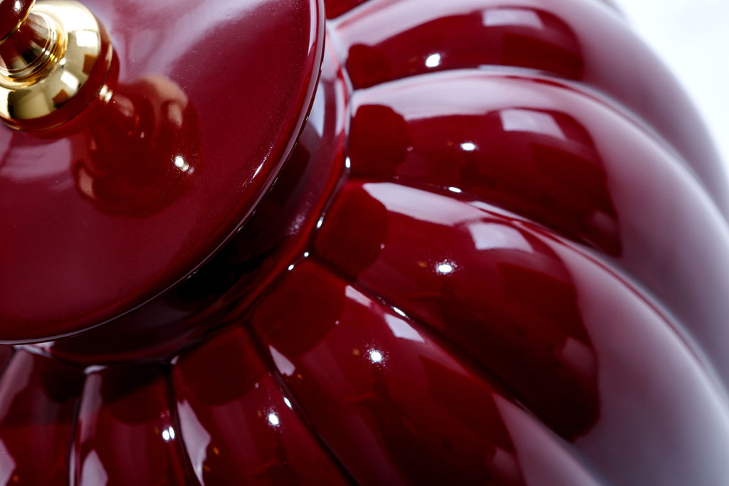 Lunatre Palazzo Bordeaux (Weinrot), Keramik-Detail – handgefertigte Tischlampe aus Italien #color:bordeaux