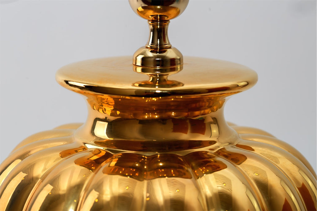 Lunatre Palazzo Oro Lucido (Gold Glänzend), Keramik-Detail – handgefertigte Tischlampe aus Italien #color:oro-lucido