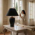 Lunatre Nobile Nero, Ambiente, Schirm Empire Schwarz – handgefertigte Tischlampe aus Italien #shade:schwarz #form:empire