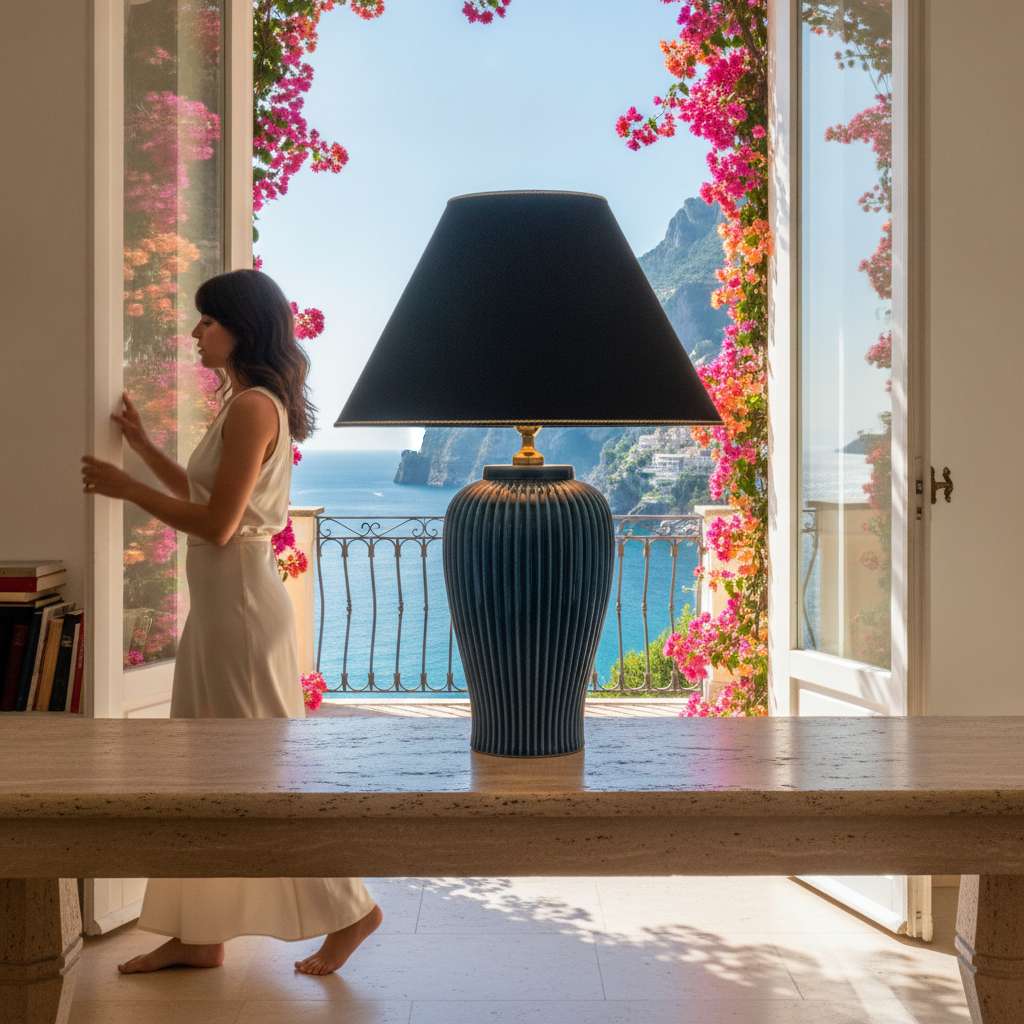 Lunatre Nobile Blu, Ambiente, Schirm Empire Schwarz – handgefertigte Tischlampe aus Italien #shade:schwarz #form:empire