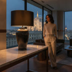 Lunatre Nobile Platino, Ambiente, Schirm Trommel Schwarz – handgefertigte Tischlampe aus Italien #shade:schwarz #form:trommel