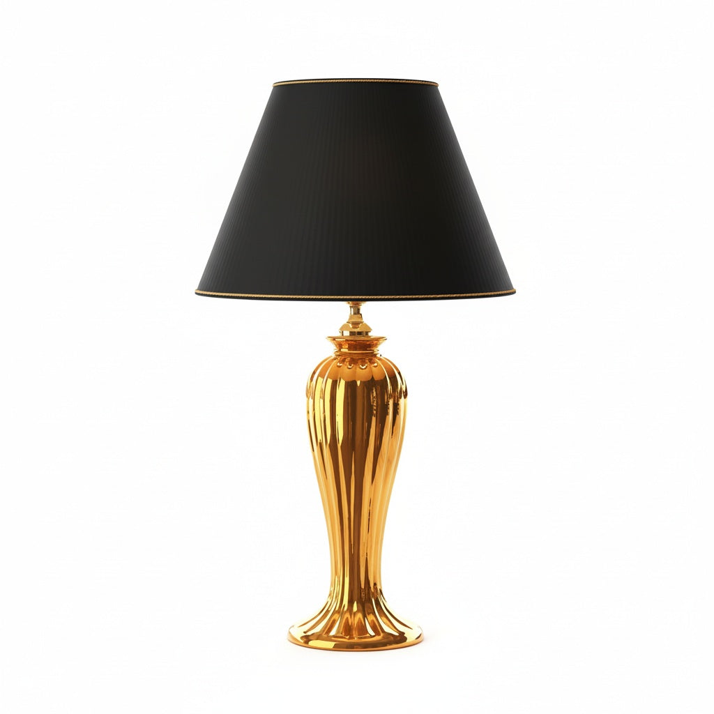 Lunatre Eleganza Oro Lucido – handgefertigte Tischlampe aus Italien #color:oro-lucido #shade:schwarz