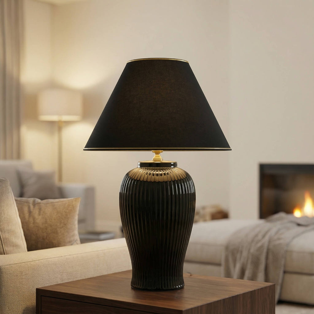 Lunatre Nobile Nero, Schirm Empire – handgefertigte Tischlampe aus Italien #form:empire #shade:schwarz
