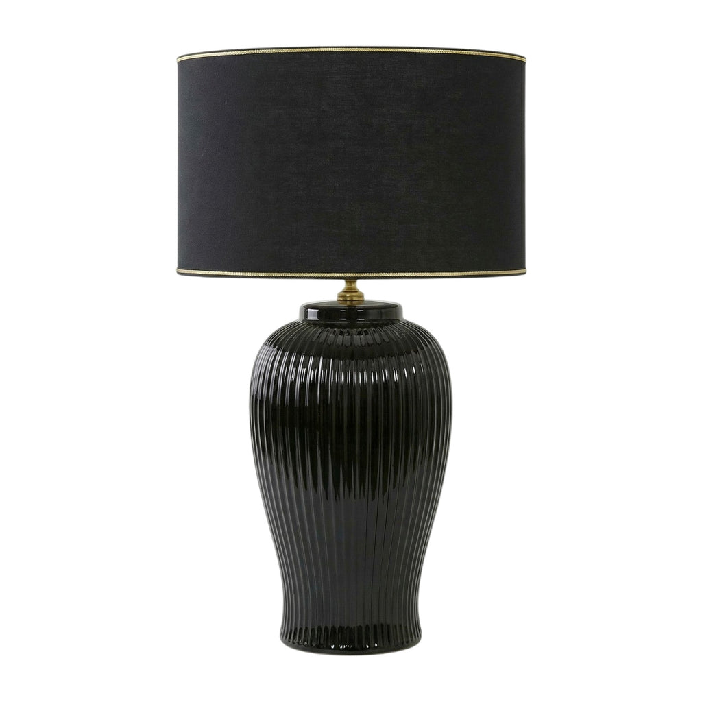 Lunatre Nobile Nero, Schirm Trommel – handgefertigte Tischlampe aus Italien #form:trommel #shade:schwarz