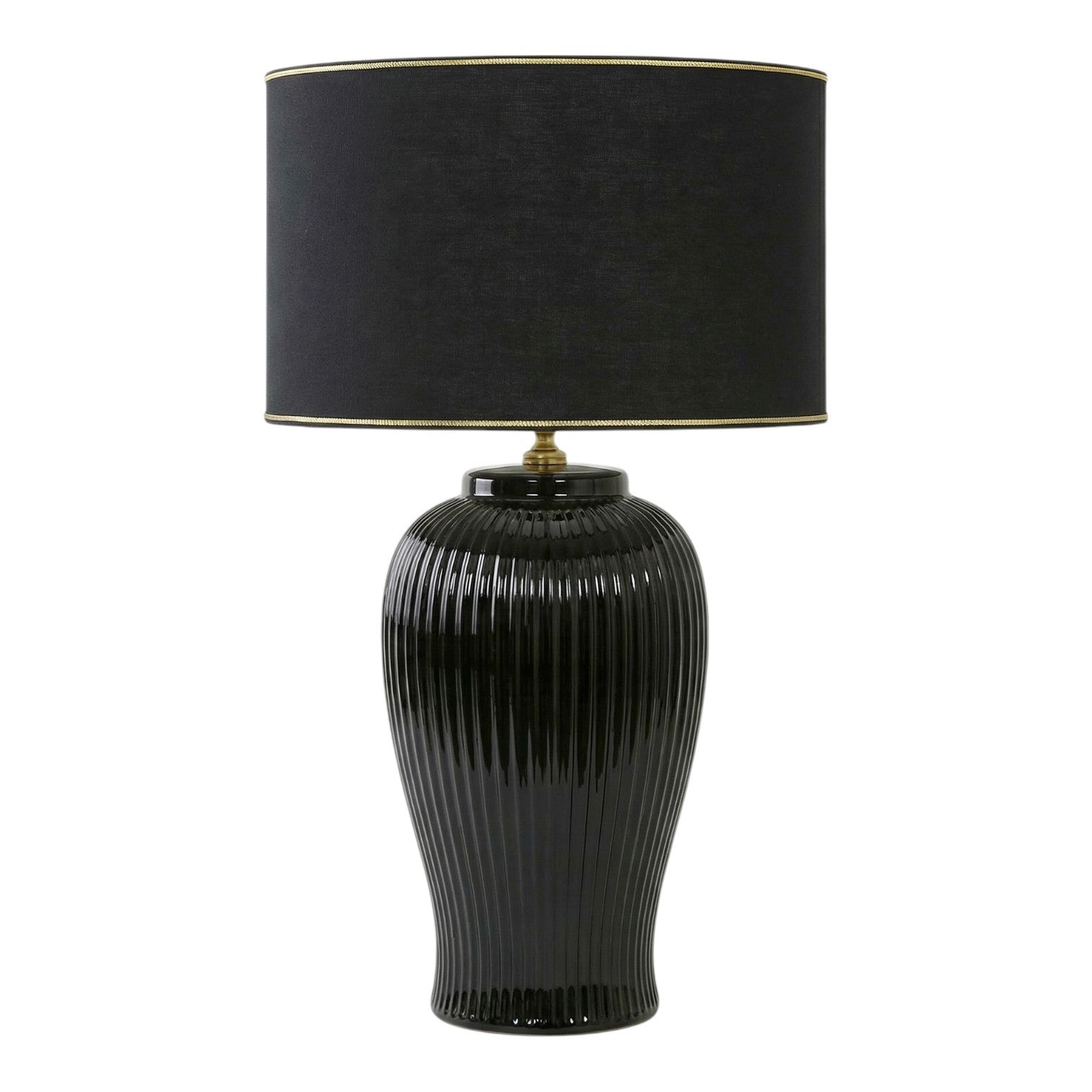 Lunatre Nobile Nero, Schirm Trommel – handgefertigte Tischlampe aus Italien #form:trommel #shade:schwarz